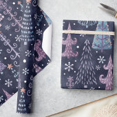 可愛いフェスティバルお洒落クリスマスツリーズイン紫 ラッピングペーパー