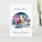 可愛いフェスティバルカウカードクリパーソナライズされたスマス カード (正面)