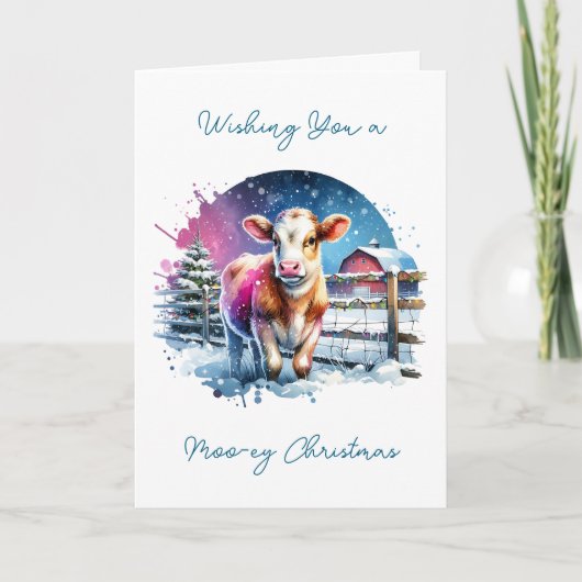 可愛いフェスティバルカウカードクリパーソナライズされたスマス カード (正面)