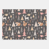 可愛いフェスティバルピンククリスマスツリーリスのトナカイ ラッピングペーパーシート (正面)