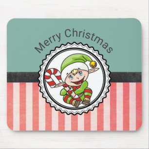 可愛いフェスティバル小妖精や小人キャンディーケーンメリークリスマス マウスパッド