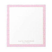 可愛いフェミニンピンクの格子模様メモ帳 ノートパッド (正面)