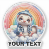 可愛いフェレット座って雲、カスタマイズ可能なシール。 シール (正面)