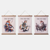 可愛いフォックスミュージック愛好家を追加文字 吊り下げ型タペストリー (トリプル)