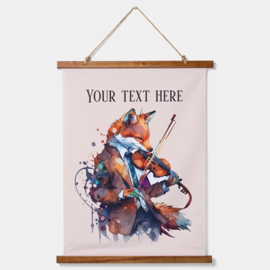 可愛いフォックスミュージック愛好家を追加文字 吊り下げ型タペストリー (正面)