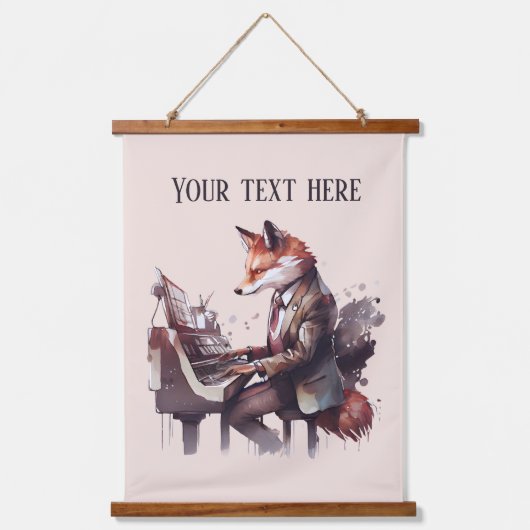 可愛いフォックスミュージック愛好家を追加文字 吊り下げ型タペストリー (正面3)