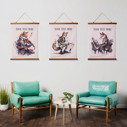 可愛いフォックスミュージック愛好家を追加文字 吊り下げ型タペストリー (リビング)