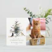 可愛いフォトウォーターカラーめくりクリスマスツリー猫 シーズンカード (スタンド正面)
