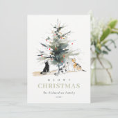 可愛いフォトウォーターカラーめくりクリスマスツリー猫 シーズンカード (スタンド正面)