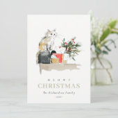 可愛いフォトウォーターカラーミョイのクリスマスプレゼント猫 シーズンカード (スタンド正面)