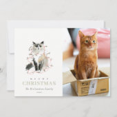 可愛いフォトウォーターカラーミョイのクリスマスライトキャット シーズンカード (正面)