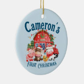 可愛いフォトクリスマスファーム動物オンブルー セラミックオーナメント (右)