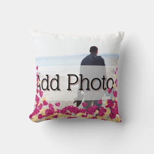 可愛いフォトピンクと金ゴールドグリッターハートモダンラブ クッション (正面)