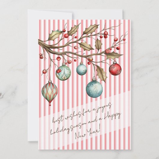 可愛いフォトピンクストライプ色の水彩メリークリスマス シーズンカード (裏面)