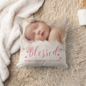 可愛いフォトピンク賛美生まれたばかりのベビー誕生 クッション (ブランケット)