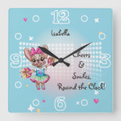 可愛いフカラフルレンチェ愛唱学校スピリット スクエア壁時計 (正面)