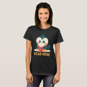 可愛いフクロウが本を読む 読書をもっと Tシャツ (正面フル)