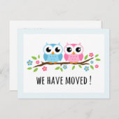 可愛いフクロウのアドレス変更の移動 案内ポストカード (正面/裏面)