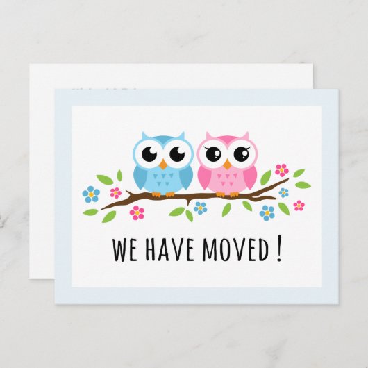 可愛いフクロウのアドレス変更の移動 案内ポストカード (正面/裏面)