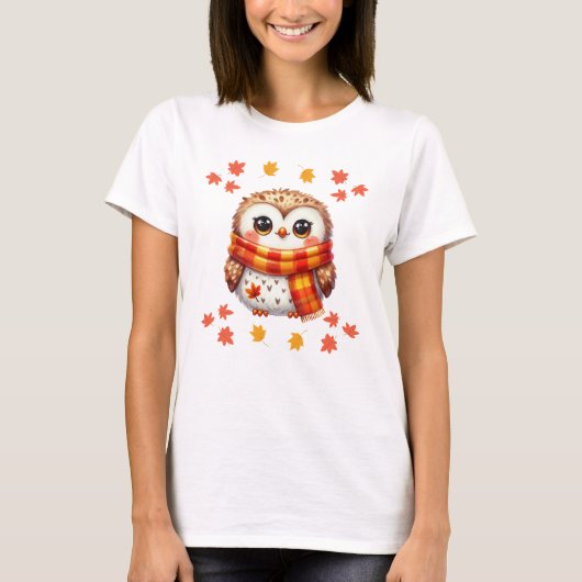 可愛いフクロウの秋デザイン Tシャツ (正面)