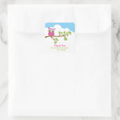 可愛いフクロウオンブランチガール誕生日サンキューステッカー スクエアシール (バッグ)