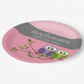 可愛いフクロウオンブランチ – ピンクベビーガールシャワー ペーパープレート (アングル)