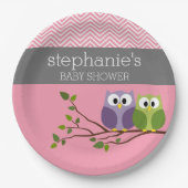 可愛いフクロウオンブランチ – ピンクベビーガールシャワー ペーパープレート (正面)