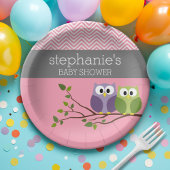 可愛いフクロウオンブランチ – ピンクベビーガールシャワー ペーパープレート