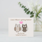 可愛いフクロウズウェディング日付のポストカードを保存 案内ポストカード (スタンド正面)