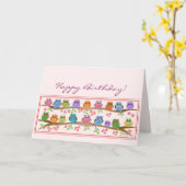 可愛いフクロウズオンブレンシュ&文字誕生日カード カード (黄色い花)