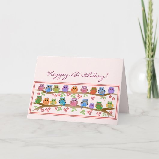 可愛いフクロウズオンブレンシュ&文字誕生日カード カード (正面)