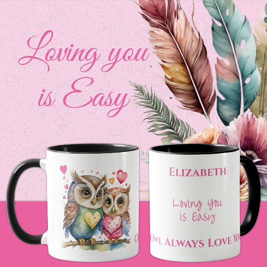 可愛いフクロウパーソナライズされたがピンク マグカップ
