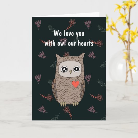 可愛いフクロウ愛してるかわいいフカスタムクロウ  カード (黄色い花)