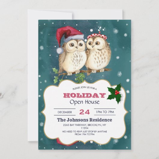 可愛いフクロウ描が2匹 招待状 (正面)