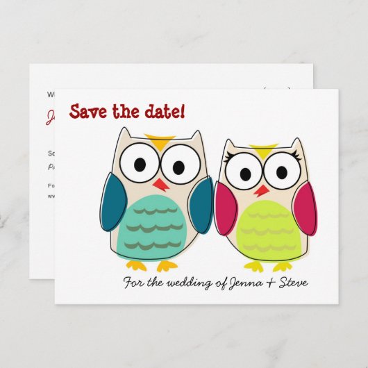 可愛いフクロウ日付を保存 案内ポストカード (正面/裏面)