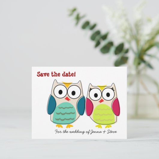 可愛いフクロウ日付を保存 案内ポストカード (スタンド正面)