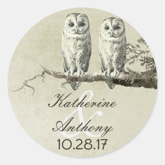 可愛いフクロウ結婚式用シール ラウンドシール (正面)