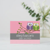 可愛いフクロオンブランチベビーガールシャワーピンク インビテーションポストカード (スタンド正面)