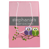 可愛いフクロオンブランチベビーガールシャワーピンク ミディアムペーパーバッグ (正面)