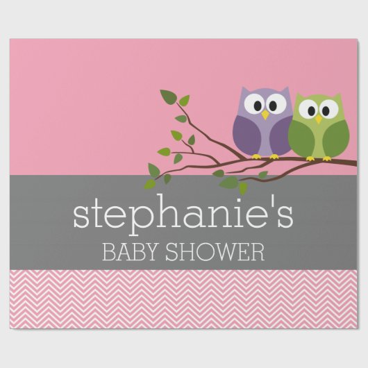 可愛いフクロオンブランチベビーガールシャワーピンク ラッピングペーパー (フラット)