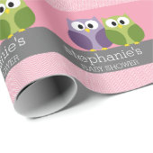 可愛いフクロオンブランチベビーガールシャワーピンク ラッピングペーパー (ロールコーナー)