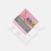 可愛いフクロオンブランチベビーガールシャワーピンク 縁ありカクテルナプキン (角)