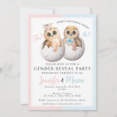 可愛いフクロピンクのブルー性別がパーティの招待状 招待状 (正面)