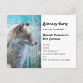 可愛いフューリーキツネオンブルーグランジ背景誕生日 インビテーションポストカード (正面)