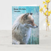 可愛いフューリーキツネオンブルーグランジ背景誕生日 カード (黄色い花)