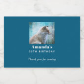 可愛いフューリーキツネオンブルーグランジ背景誕生日 スパークリングワインラベル (シングルラベル)