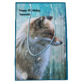 可愛いフューリーキツネオンブルーグランジ背景誕生日 ミディアムペーパーバッグ (正面)