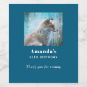 可愛いフューリーキツネオンブルーグランジ背景誕生日 ワインラベル (シングルラベル)