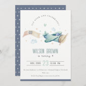 可愛いフライオーバーフライトクラウドハート誕生日招待状 サンキューカード (正面/裏面)