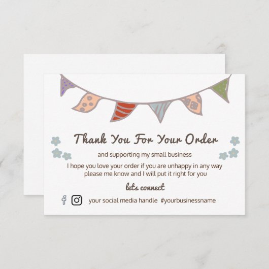 可愛いフラッグ&フラワーのご注文ありがとうございます サンキューカード (正面/裏面)